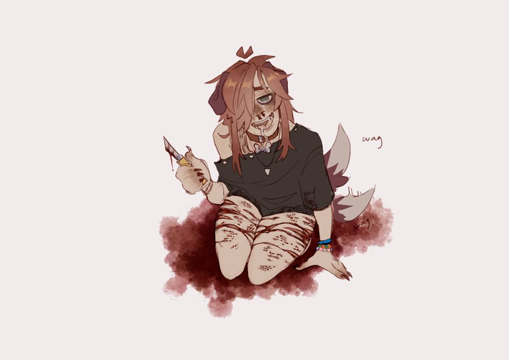 emo dog boy with cuts all over his thighs