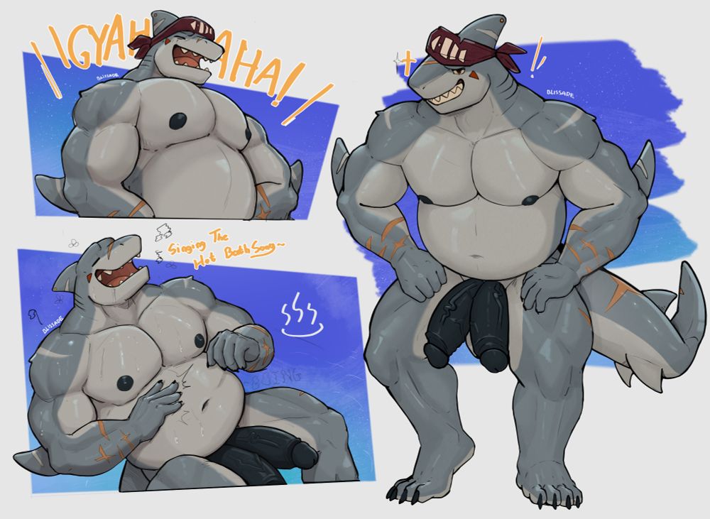 There are three poses of shark in here, one laughing for how proud he is, two where the shack let go his bandana when he took a Hot bath, and singing the silly hot bath song with broken notes, and the last one he is staring at you with his proud swords~