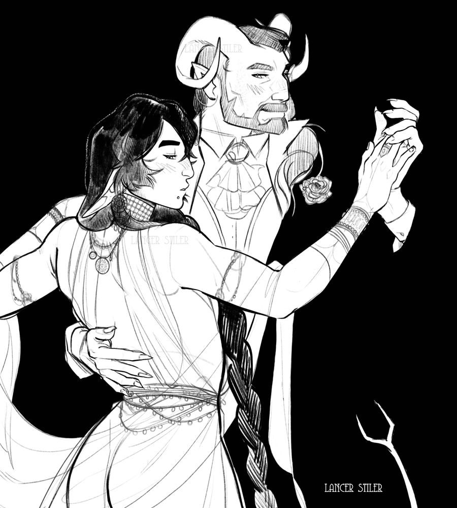 Kyron and Cyrus dancing, redraw from Leyendecker