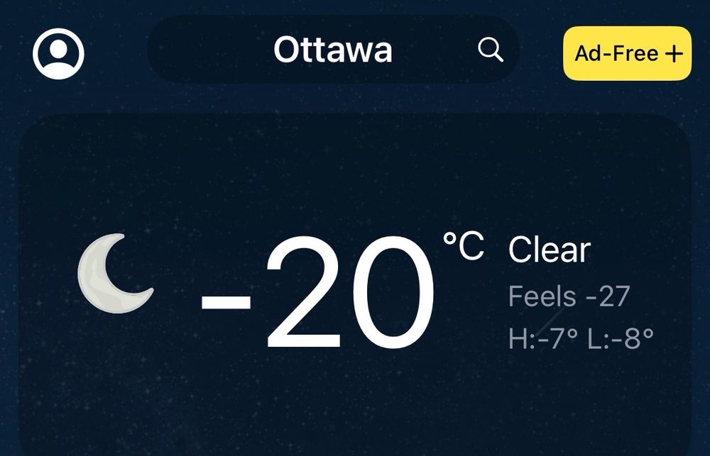 Screen shot saying it’s minus 20, -27 with windchill