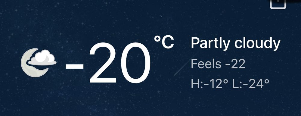 Weather report that says -20, feels like -22