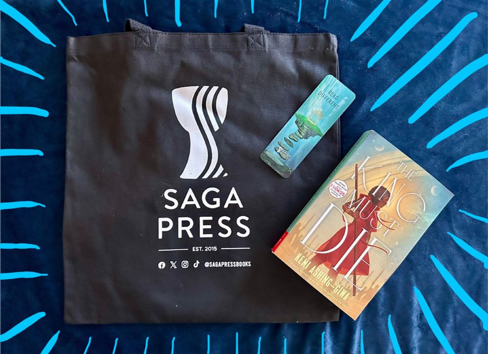 Saga Press tote bag + bookmark, ARC of The King Must Die