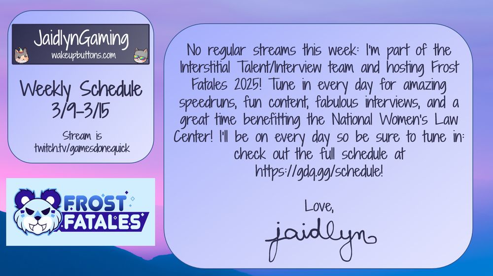 Jaidlyn's weekly schedule