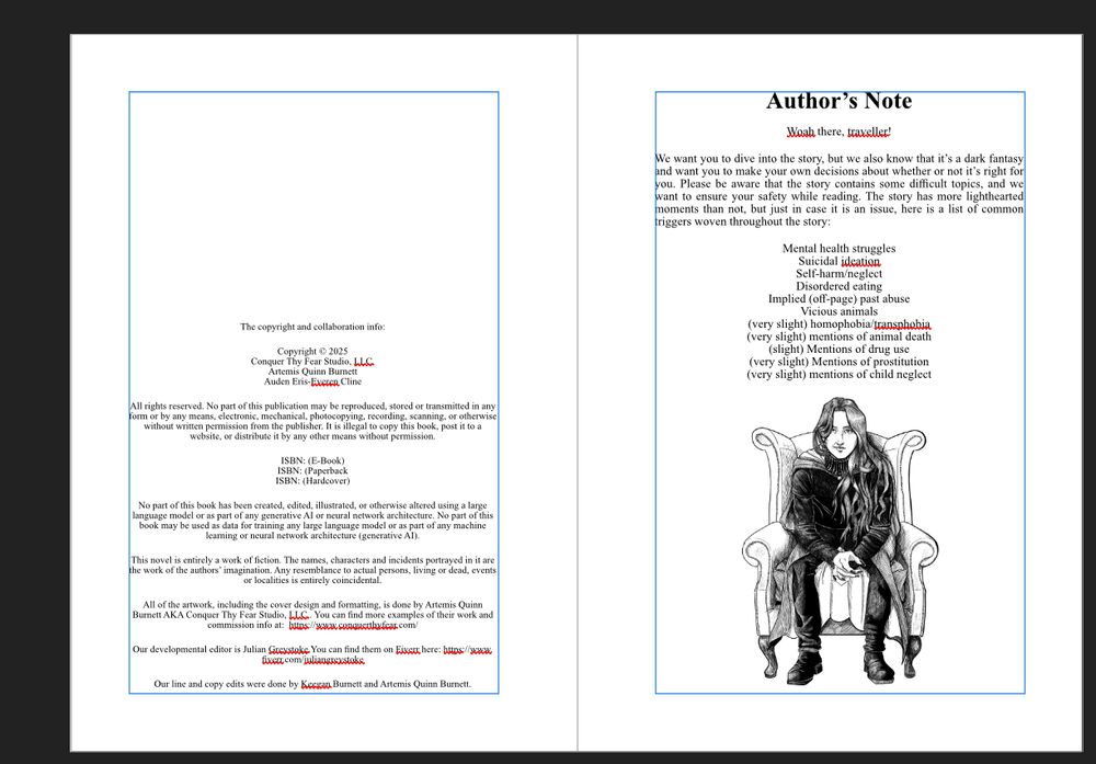 A screen shot of the copyright and trigger warnings page for Lemon Balm, by Artemis Quinn and Auden Eris-Everen.