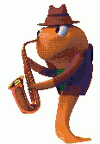 An illegal gif of Gumshoe Gooper playing a saxophone