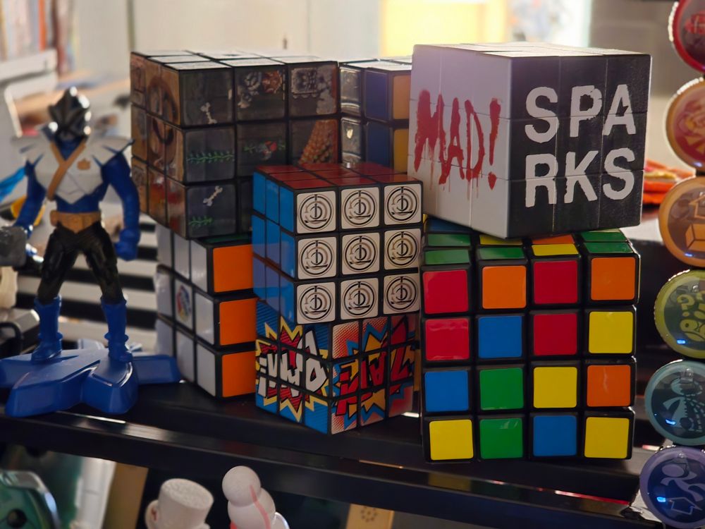 A collection of various Rubik's Cubes