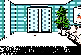Screencap from the text-based computer adventure game “Questprobe featuring Spider-Man”