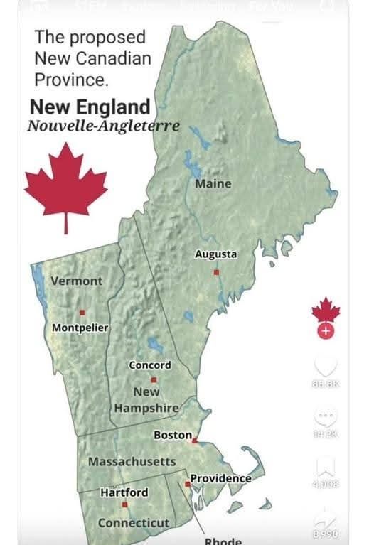 Map of the proposed new Canadian province, Nouvelle-Angleterre