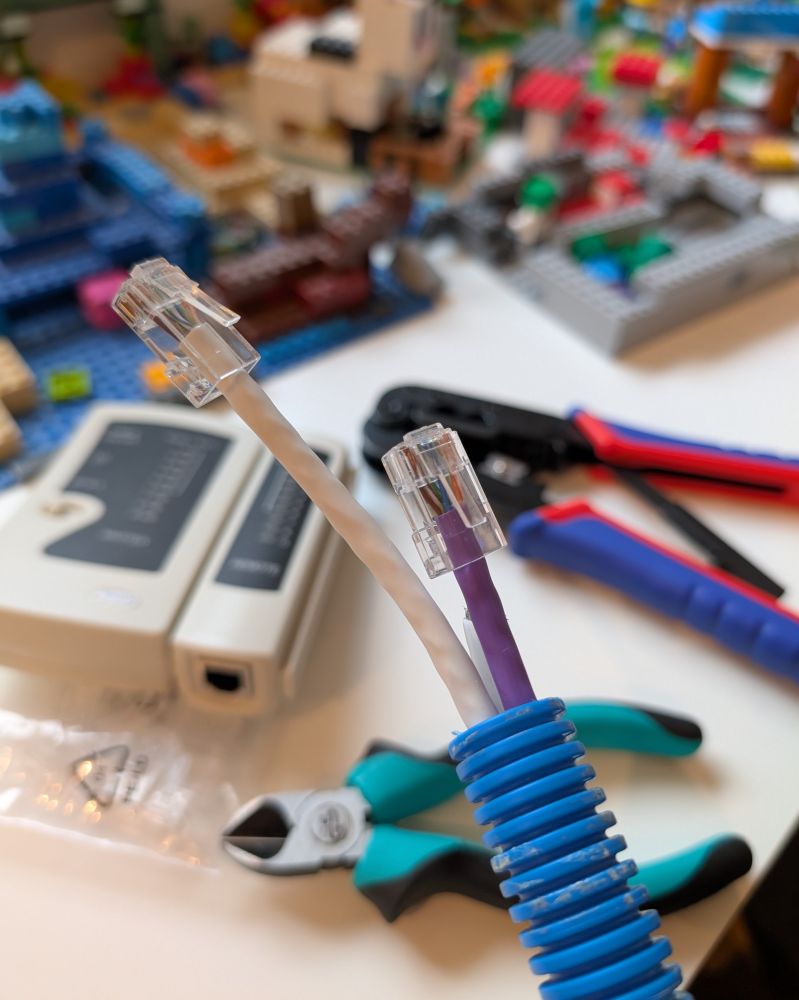 Two ethernet cables with RJ45 connectors successfully attached.