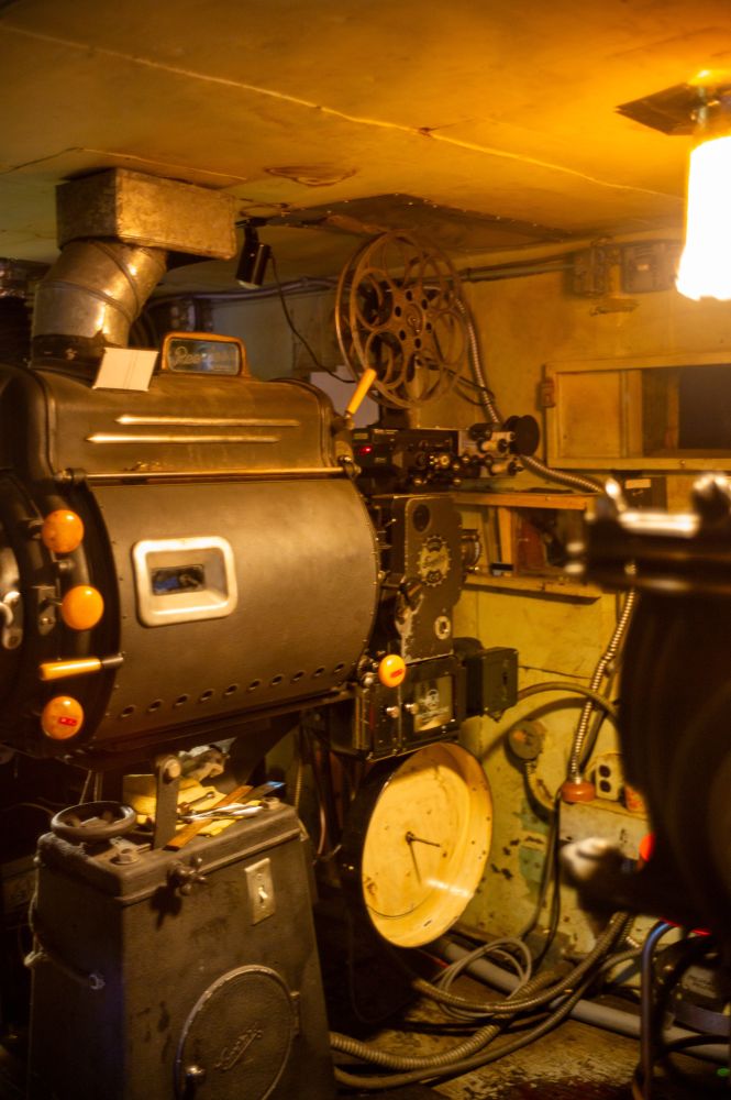 One vintage Peerless plasma arc projector used for projecting movies onto a theater screen