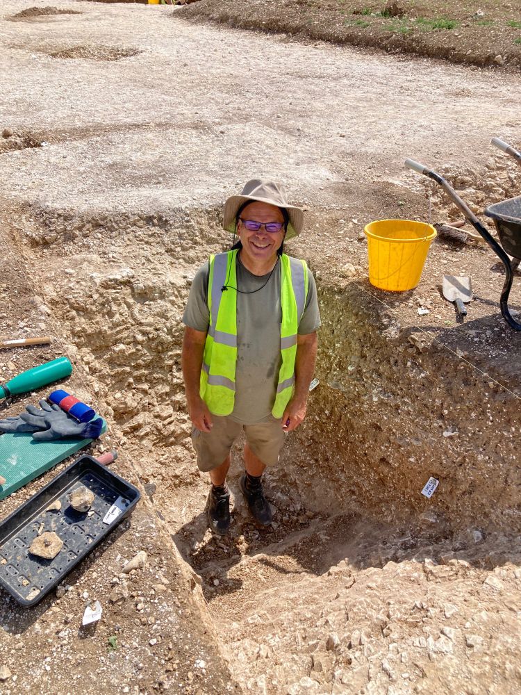 me standing in the ditch I've just spent 4 days in the heat excavating. Winterborne Kingston dig July 2025.