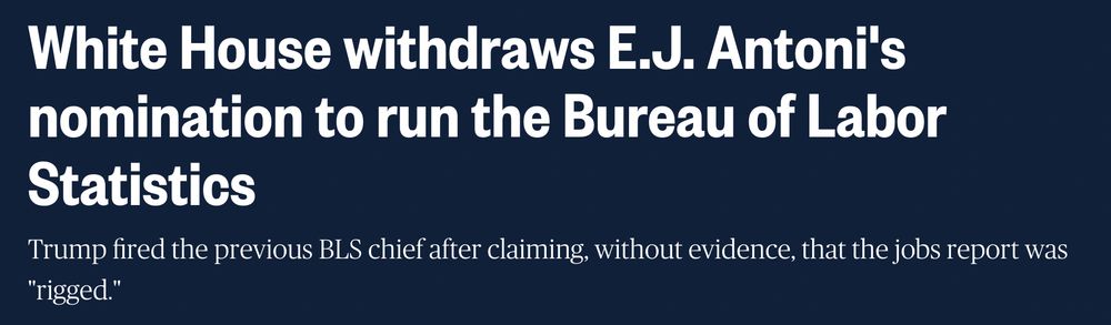 White House withdraws E.J. Antoni's nomination to run the Bureau of Labor Statistics
Trump fired the previous BLS chief after claiming, without evidence, that the jobs report was "rigged."