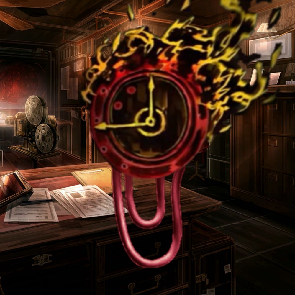 a red clippy with dante from limbus company's head attached over clippy's body.