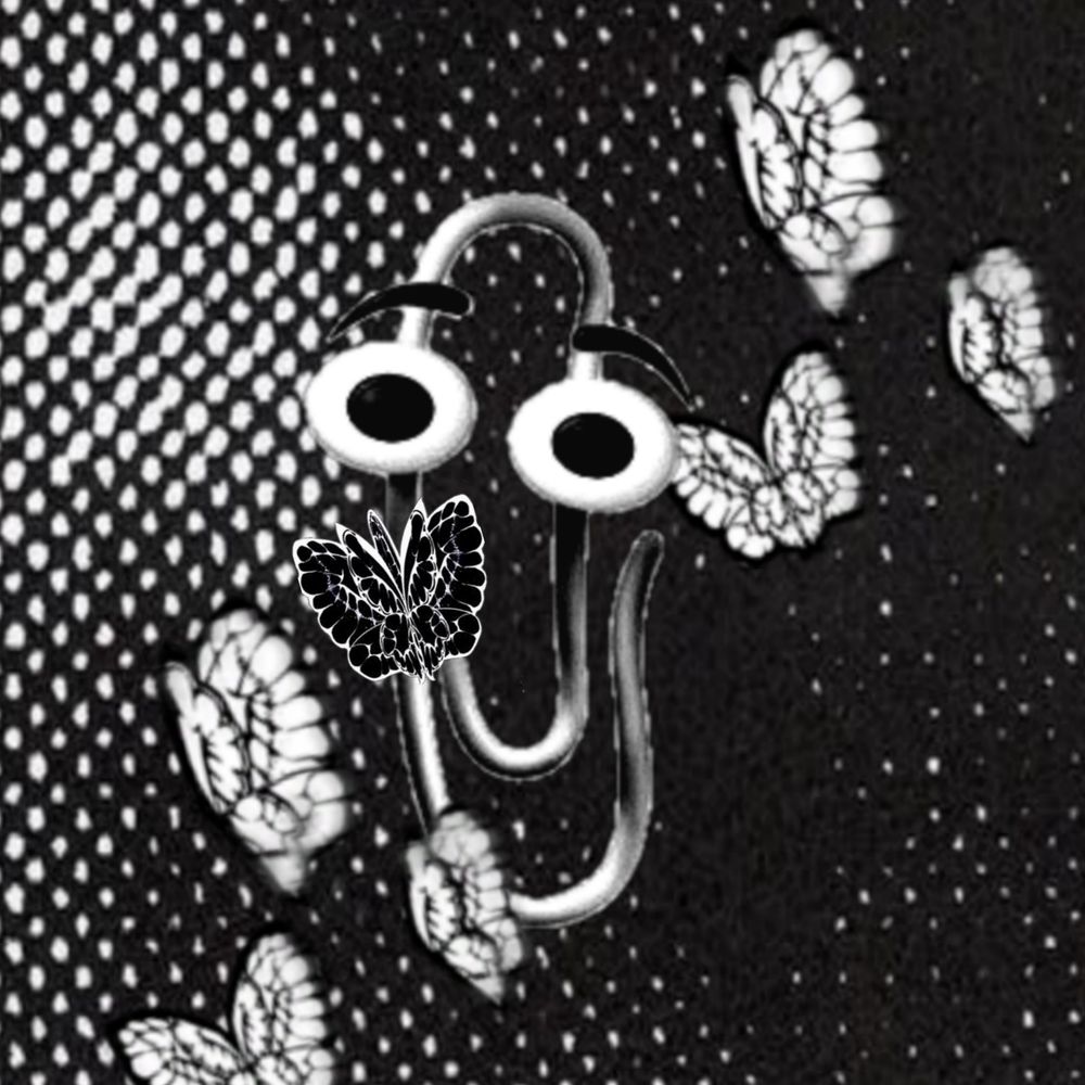 clippy but with the butterflies from the solemn lament ego from project moon's games.