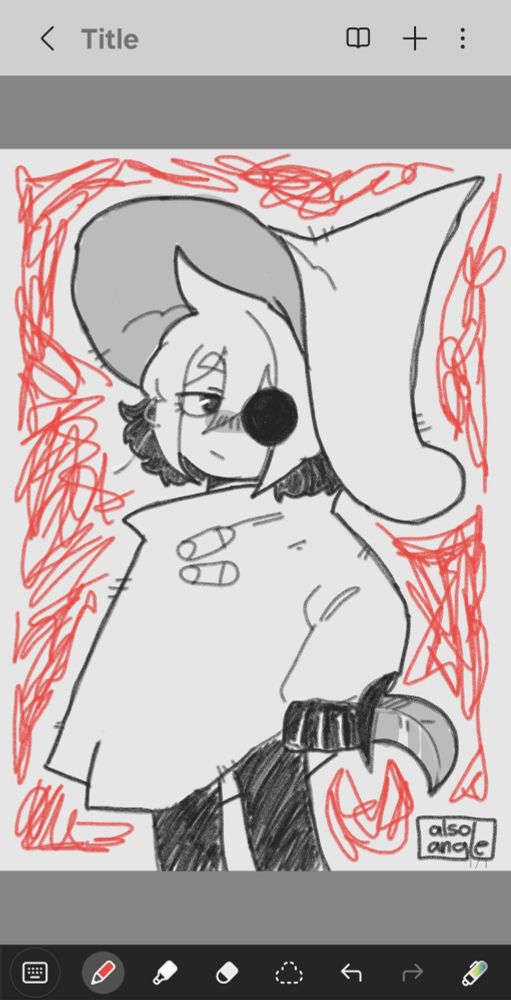 A doodle of Siffrin with red scribbles in the background 