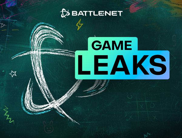 an image with the battlenet logo and at the top with text "battle.net" and an edited line of text saying "GAME LEAKS" in the middle.