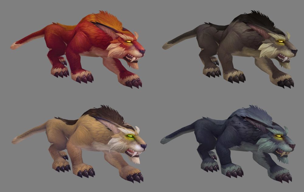 a variety of lynx in red, dark brown, tan, and dark blue