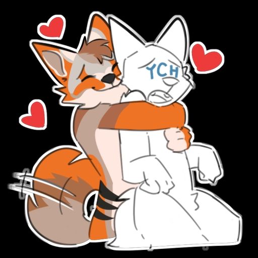 Alex hugging a ych from behind. Her tail is wagging a lot!