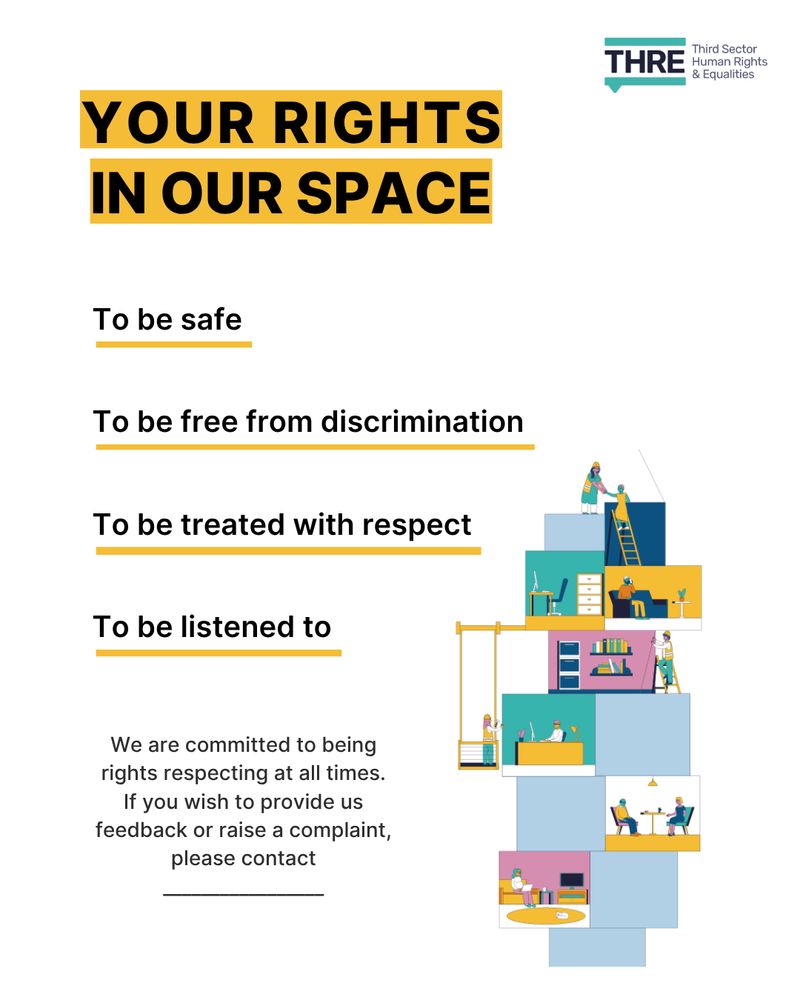 Your Rights in Our Space. To be safe, to be free from discrimination, to be treated with respect, to be listened to. We are committed to being rights-respecting at all times. If you wish to provide us feedback or raise a complaint, please contact ____ (underscore left intentionally blank).