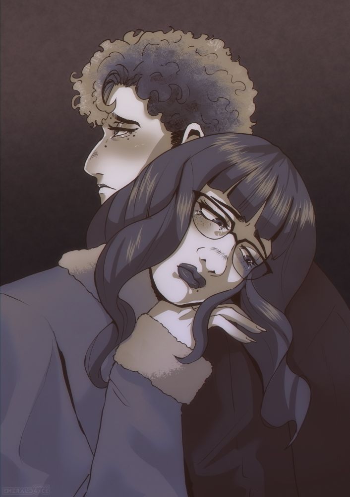 Annie leaning her head on Jethro's shoulder looking sad. Jethro also looks sad and off into the distance 