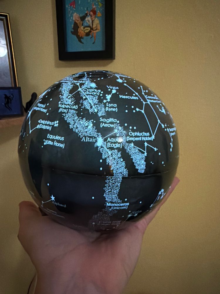 The constellations of Earth’s night sky as depicted by a plastic light up ball that can fit in my hand.