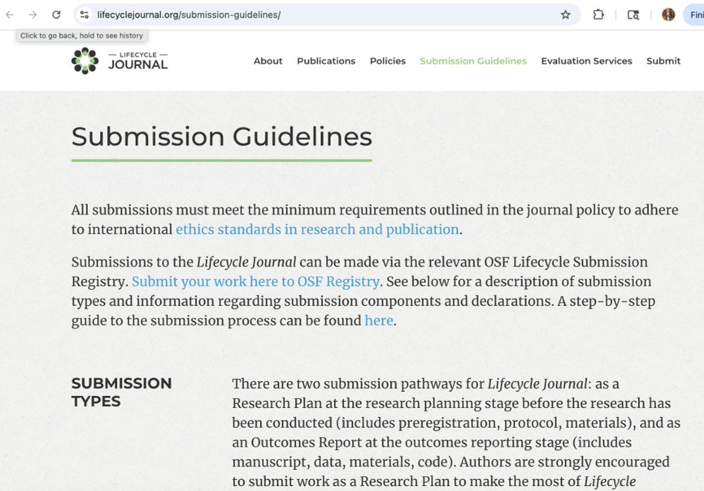 Screenshot of Submissions Guideline page: https://lifecyclejournal.org/submission-guidelines/