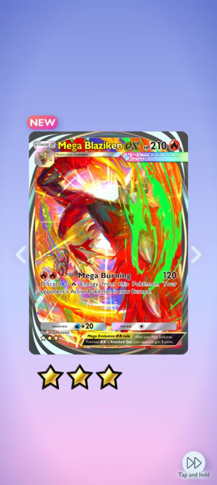 The immersive Mega Blaziken card from Pokemon TCG Pocket's Mega Rising expansion 
