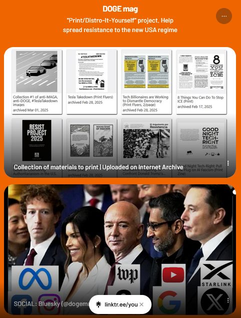 Preview image of the linktree page.
It has two options: the "Collection of materials to print | Uploaded on the Internet Archive" and "Social: Bluesky" linking to this bsky account.