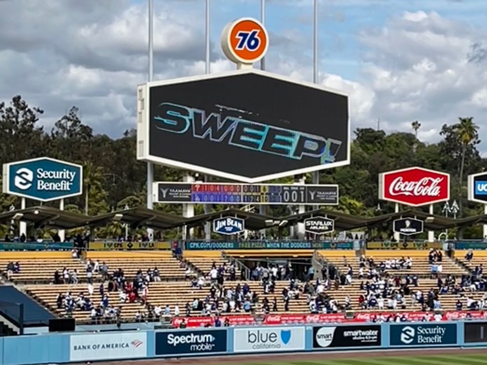 The billboard at Dodger Stadium announcing the team has swept the Philadelphia Phillies in a three game series 