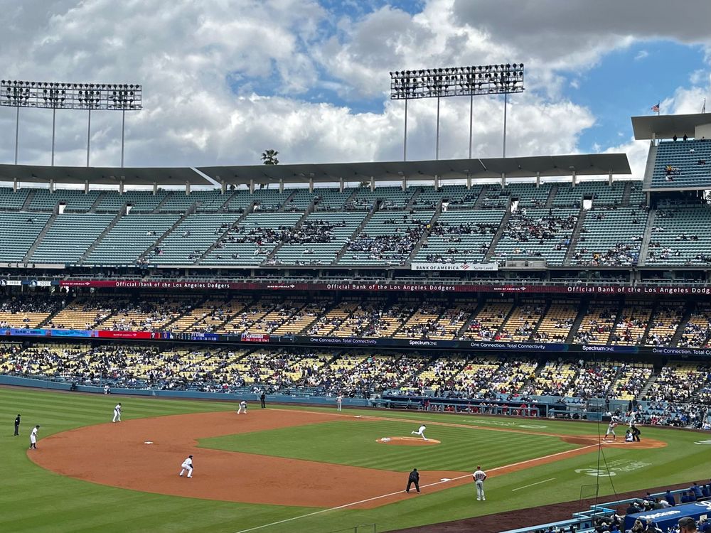 Gavin Stone pitching during his MLB debut for the Dodgers in the team’s May 3 game against the Philadelphia Phillies. 