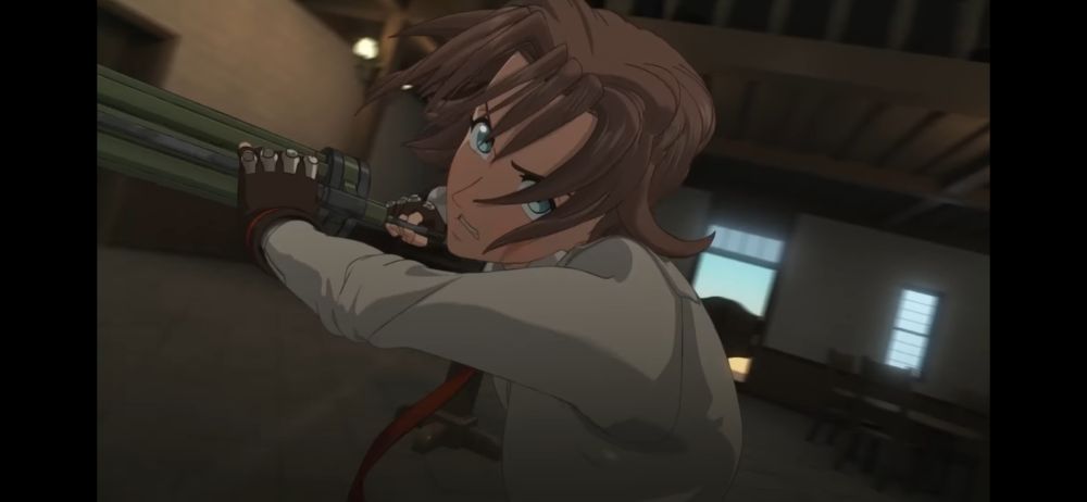 milly loading up her gun with a serious expression on her face 