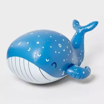 Inflatable blue whale sprinkler lawn toy