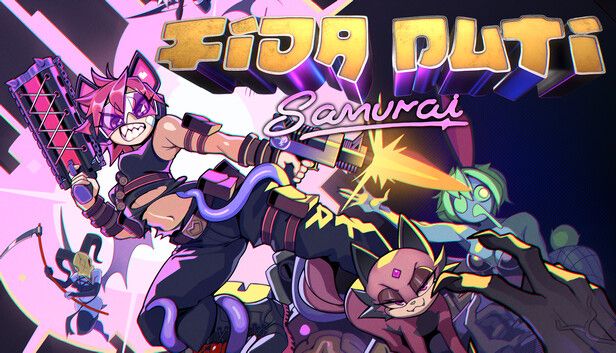 Text reading Fida Puti with the word Samurai underneath it. The image features the main character as a cat girl, surrounded by enemies on a pile of corpses a la Doom/Duke Nukem
