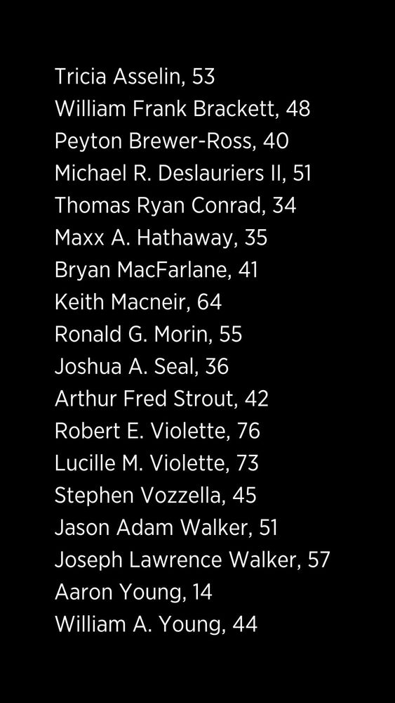 Names of 18 victims killed in Lewiston.