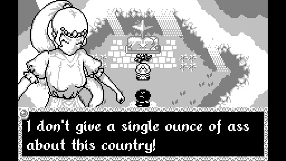 A screenshot from Void Stranger. Lily is saying "I don't give a single ounce of ass about this country!"