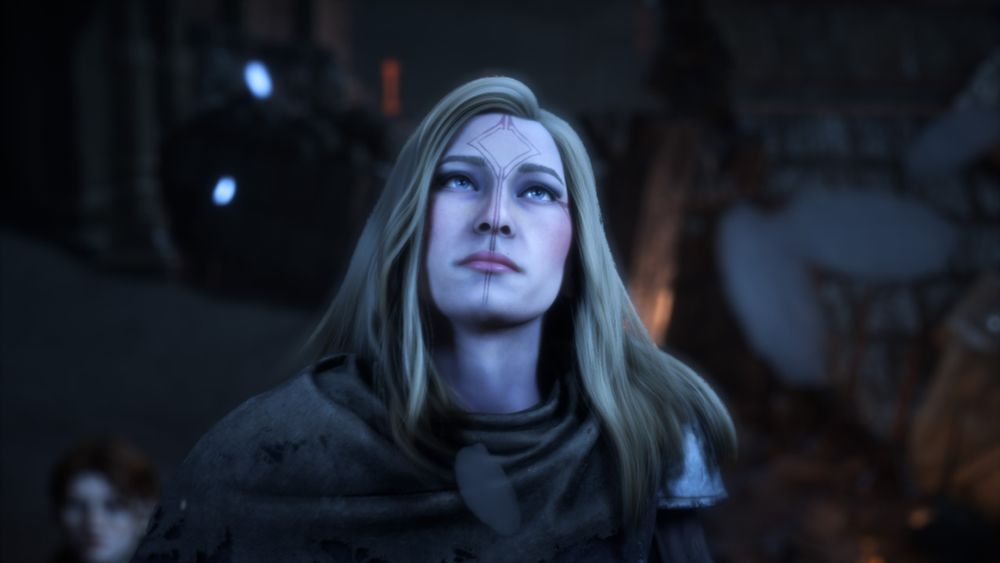 Screenshot of a pale dwarven Rook with long, straight blonde hair and pale blue eyes. She is deliberately designed to look like OP.
