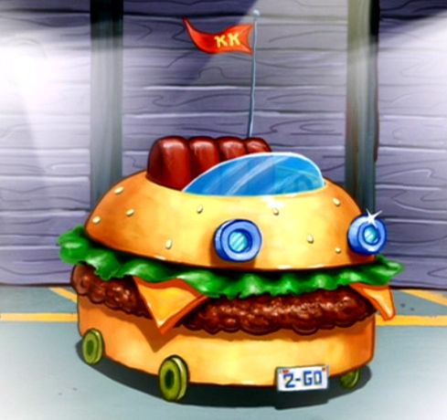 The Patty Wagon (a car made out of a giant Krabby Patty) from The Spongebob Movie.