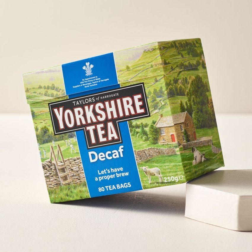 Photo of Yorkshire Tea, decaf, which sometime will think makes it worse or weak, but doesn't because Yorkshire Tea is the strongest tea around so even the decaf version kicks arse. 