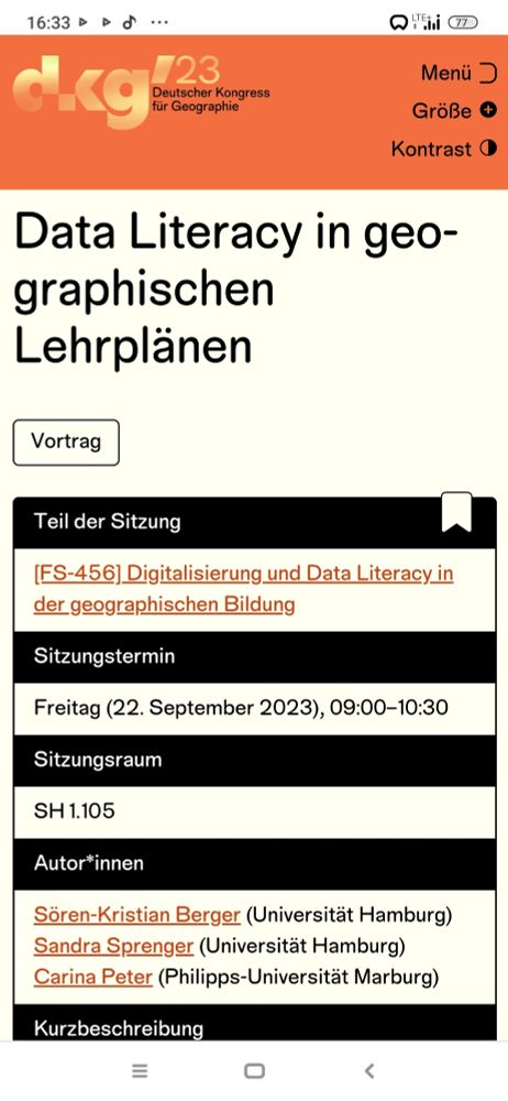 Screenshot aus dem Tagungsprogramm des Deutschen Kongresses für Geographie.