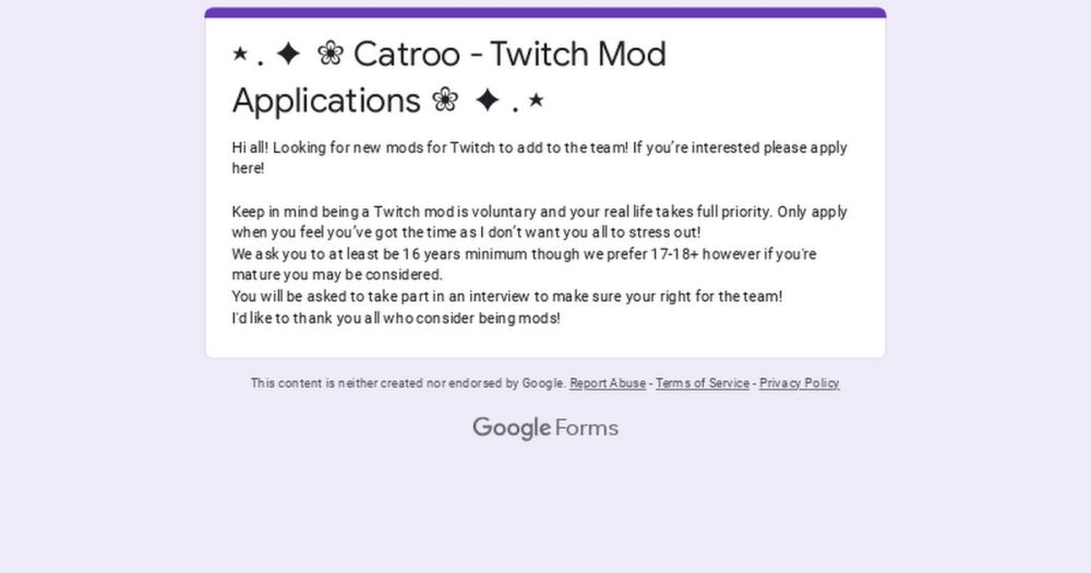 ⋆ . ✦ ❀ Catroo - Twitch Mod Applications ❀ ✦ . ⋆