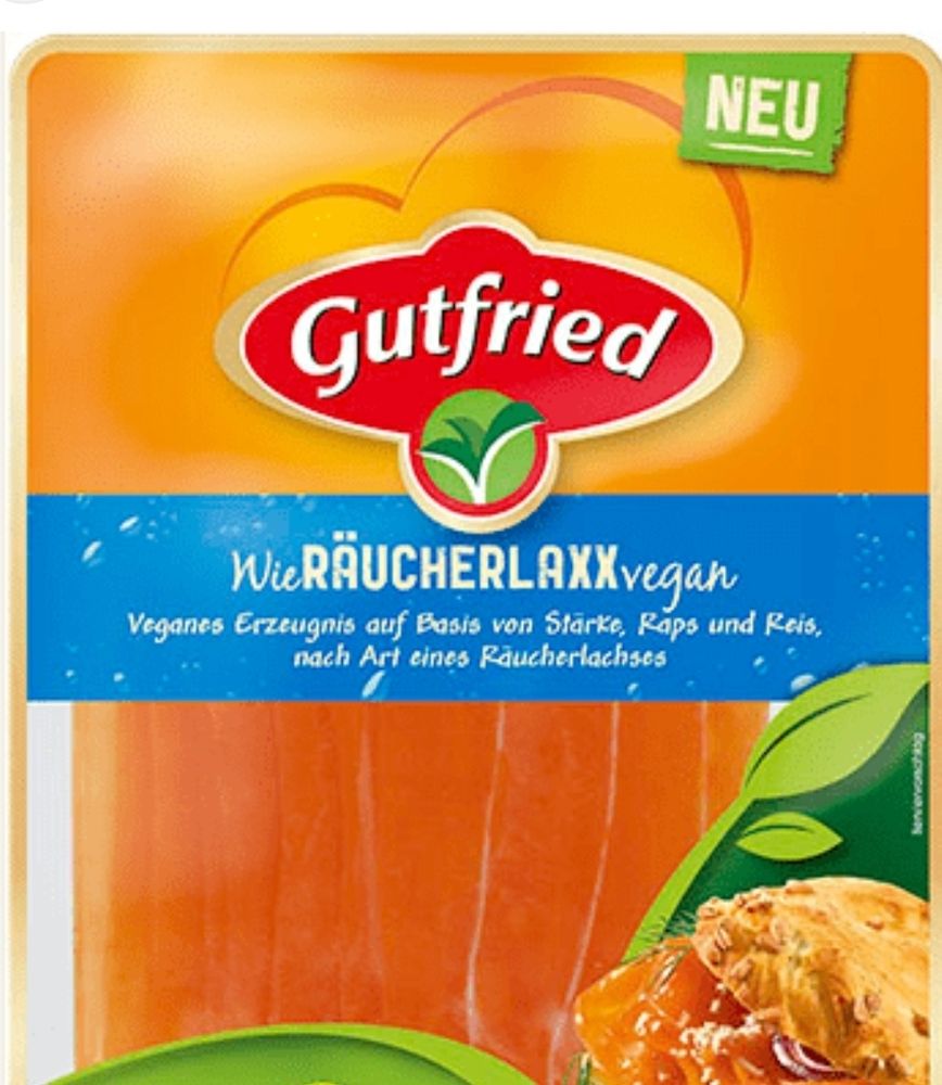 Bild einer Packung des Produktes "wieRäucherlaxxvegan" der Firma Gutfried.