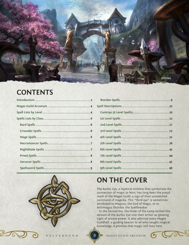 A sample page including the table of contents, indicating nearly 50 pages of new content for 5e