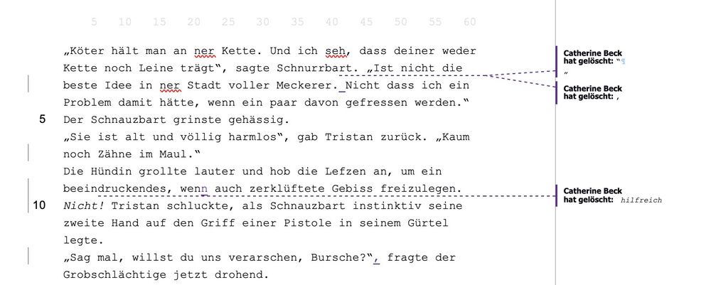 Quick editing screenshot of our current novel manuscript, depicting some minor editing notes that need fixing.