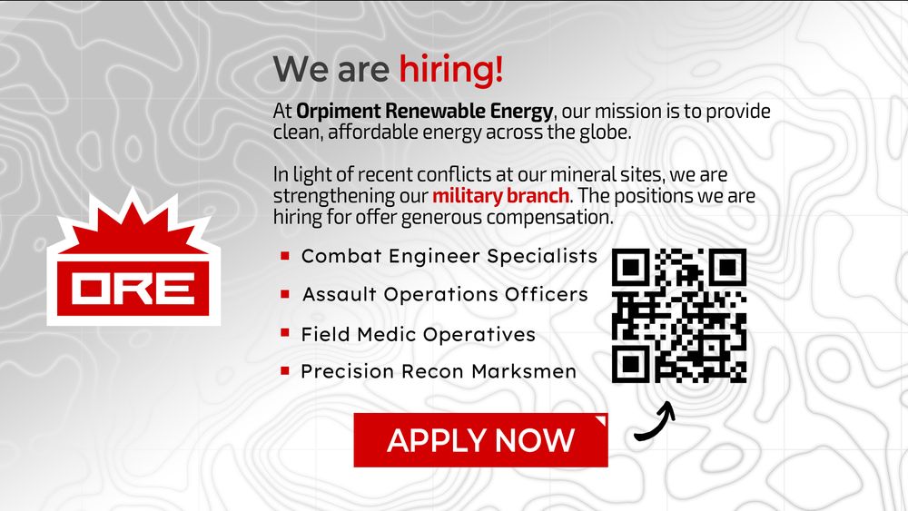 Visual with job openings for combat engineers, assault operations officers, field medics, and precision recon marksmen. Also includes a QR code... Where does that lead?