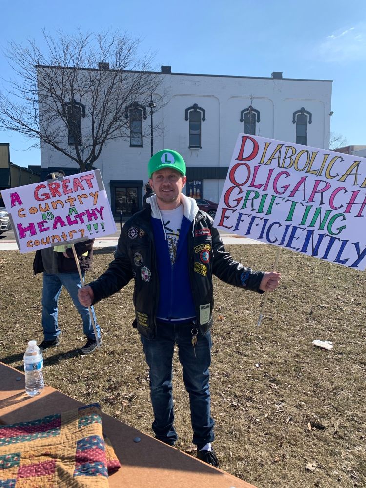 Ryon at Indivisible Central Michigan Medicaid Press Conference in downtown Mt. Pleasant MI 