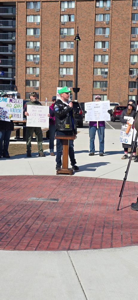 Ryon speaking at Indivisible Central Michigan Medicaid Press Conference in downtown Mt. Pleasant MI 