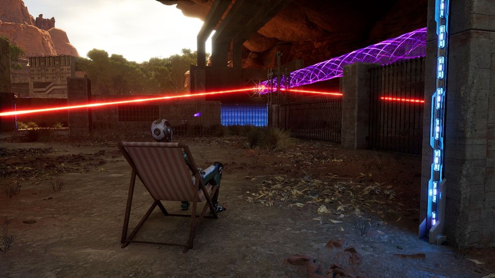 Mode photo de TTP2. On voit mon personnage assis sur un transat en train de contempler la solution d'une énigme qui m'a donné du mal.