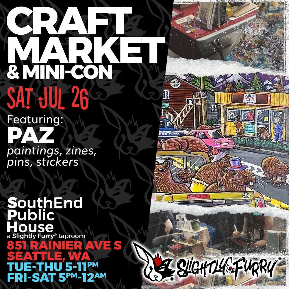 Paz, professional muralist, will be selling paintings, zines, pins and stickers.
