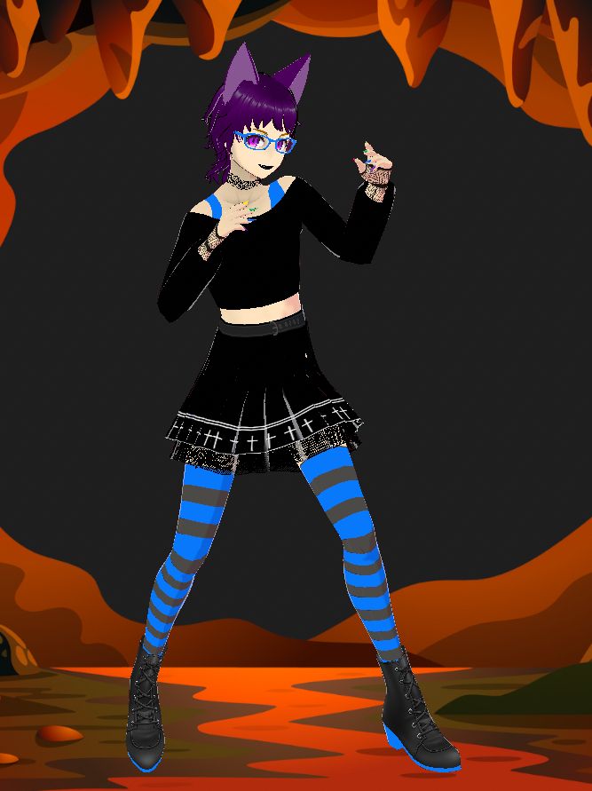 Full body pose of Kasaki's new tuber model outfit standing in a generic fighting pose.