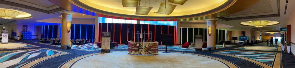 Panoramic view of the community lounge at the Microsoft 365 community conference in Las Vegas, May 6 through 8, 2025